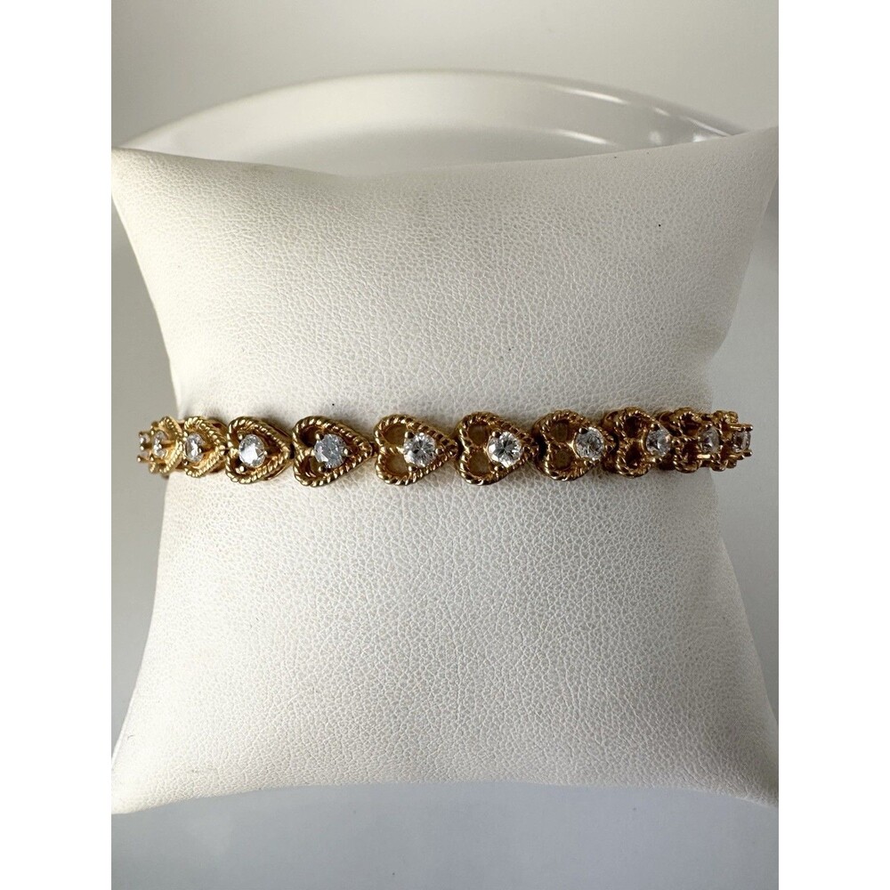 Ross Simons Sterling Silver 14k Gold Vermeil CZ Heart Tennis Bracelet 7.5”